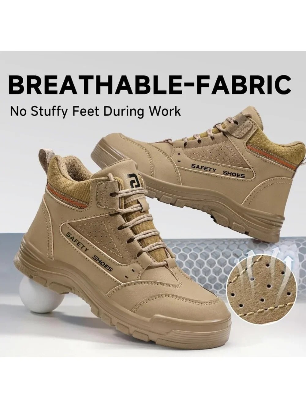 Men's Brown Resistant Safety Shoes High Top Steel Toe Non Slip Hiking Boots